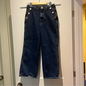 Zara Cropped Wide Leg Sailor Jeans in Dark Indigo